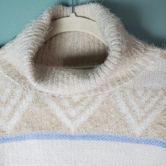 Davi & Dani Womens Ivory Periwinkle Geometric Print Turtleneck Sweater Size 1XL - Picture 4 of 8